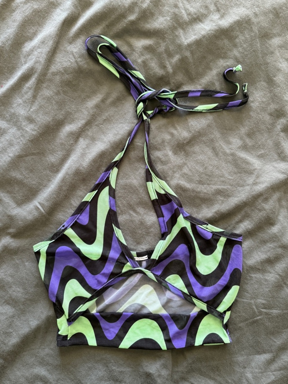 Green & Purple Wave Halter Crop Top